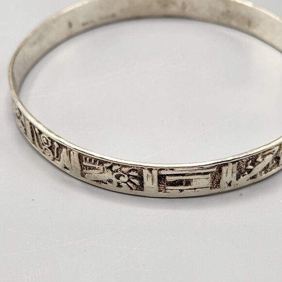 Sterling Silver Bangle Bracelets 925 Taxco Mexico Pair Panel Plain Handmade - Picture 8 of 15